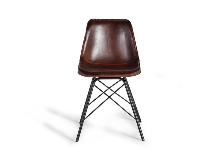 GINER Y COLOMER Chaise style industriel en cuir naturel marron et noir